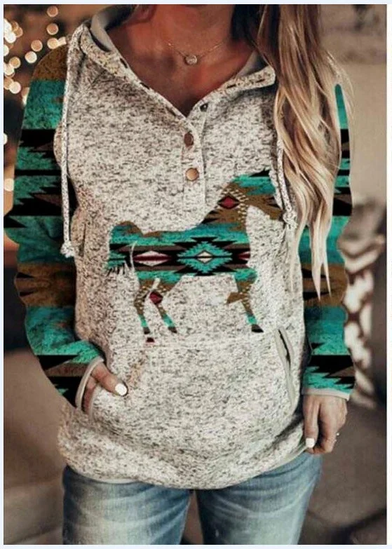 Vintage Western Horse Racing Print Women's Hoodie