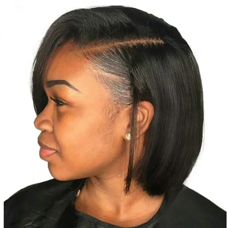 Wig Female Short Straight Hair Side Split Bobo Hairstyle Chemical Fiber Headgear-Hoverseek