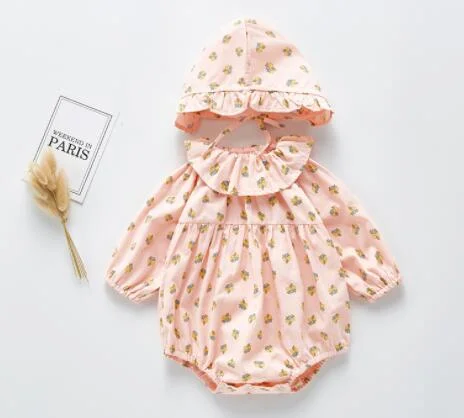 2pcs Baby Rompers+Hat 2019 Spring Newborn Infant Color Long Sleeve Jumpsuit Play Suit For Baby Girl Fashion Baby Girl Clothes