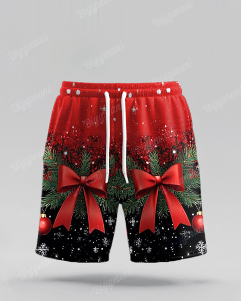 Big Man’s Christmas Color Bow Suit Cosplay Printed T-Shirt Shorts Set