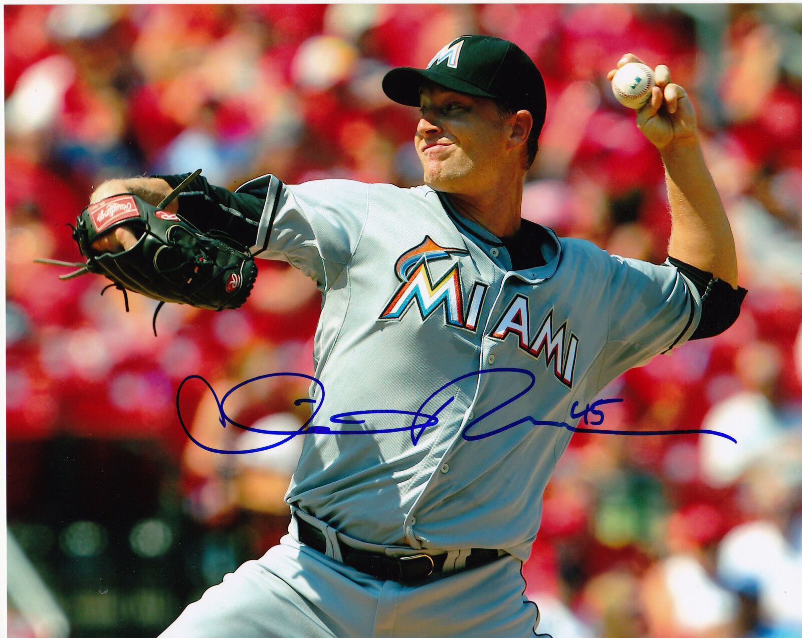 CHRIS NARVESON MIAMI MARLINS ACTION SIGNED 8x10