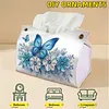Blue Flowers Butterfly DIY PULeather Diamond Painting Tissue Box for Adults Beginners Gem Art Painting Napkin Holder for Living Room Bedroom Bathroom Table Decor