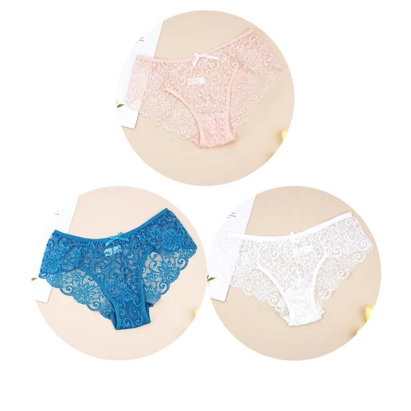 Billionm Sexy Women Lace Panties Underwear Breathable Briefs Transparent Floral Bow Soft Comfort Lingerie Size S M L XL