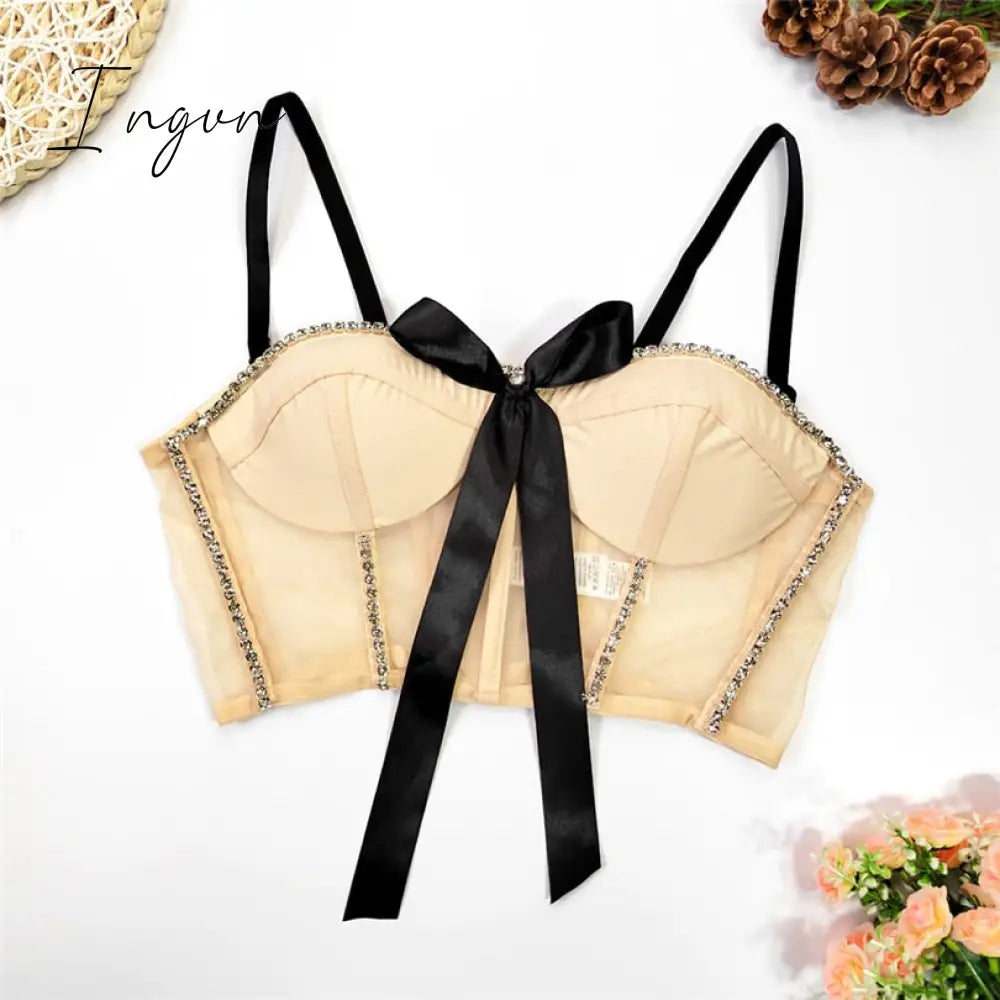 Ingvn - 2023 Summer Sexy Patchwork Diamond Vest For Women V Neck Sleeveless Black Tank Tops Female