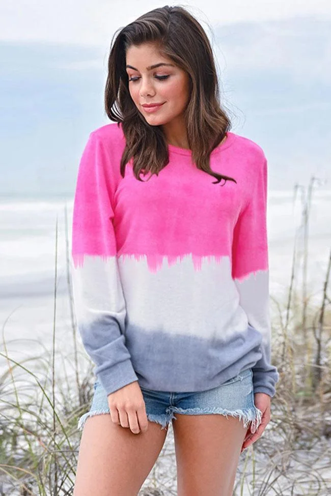 Casual Tie Dye Long Sleeve Beach Top-elleschic