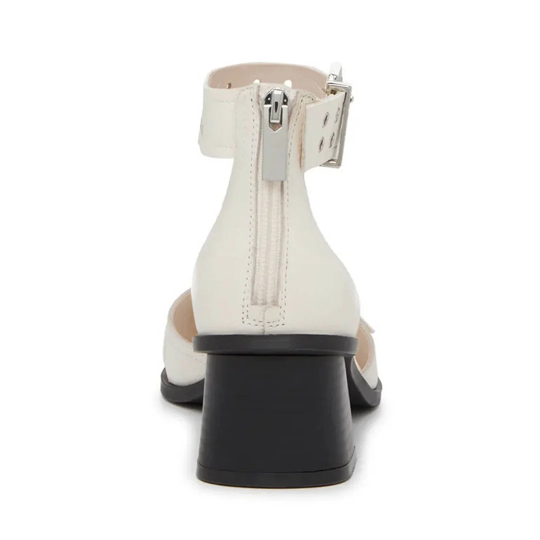 White Buckle Pointed Toe Grommet Strap Stylish Pumps Heels