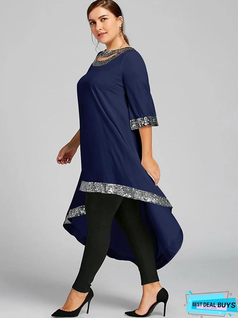 Women's Swing Dress Midi Dress - 3/4 Length Sleeve Solid Color Clothing Spring & Summer Plus Size Casual White Black Blue Wine Navy Blue White Dresses