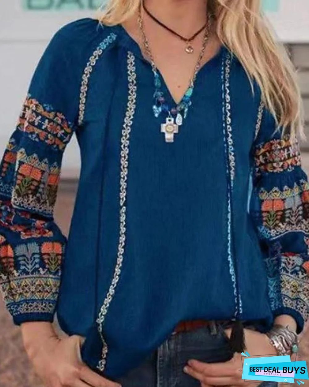 Women's Blouse Shirt Floral Flower Long Sleeve Floral V Neck Tops Boho Basic Top Black Blue Yellow-0203802