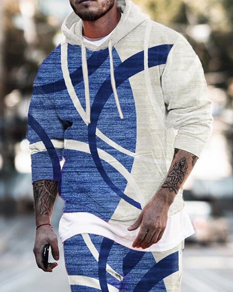 Men's abstract stripe print hooded Hoodies