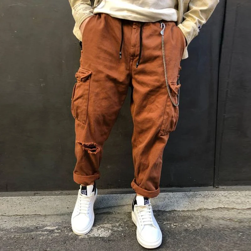 Retro Orange Pocket Washed Distressed Pants