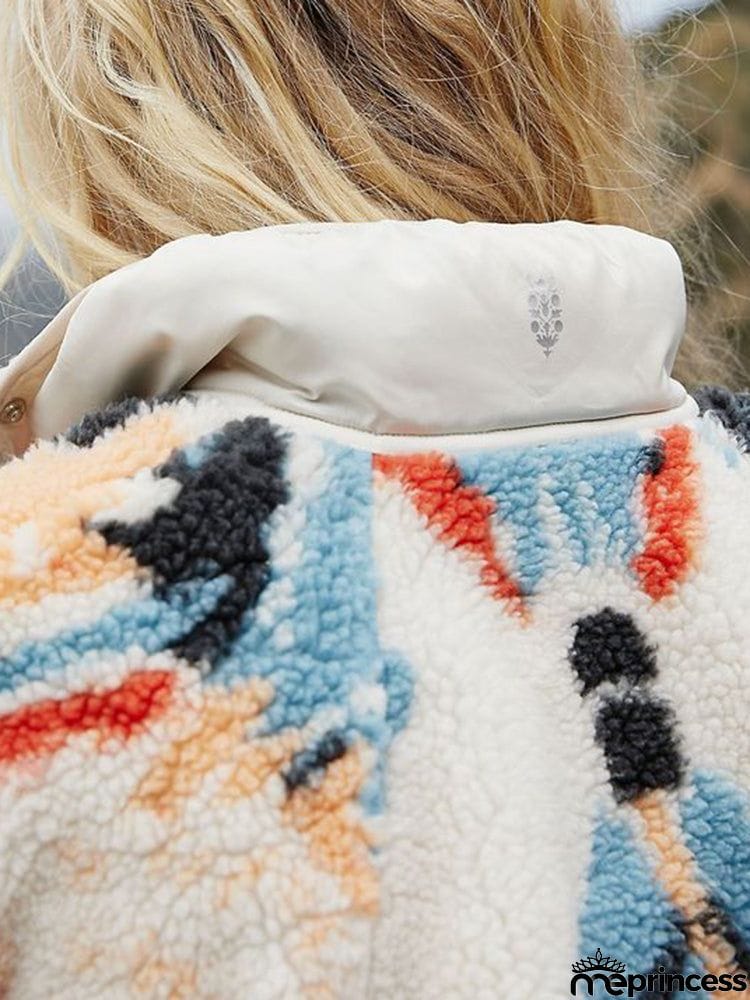 Vintage Long Sleeves Floral Printed Stand Collar Cardigan Outerwear