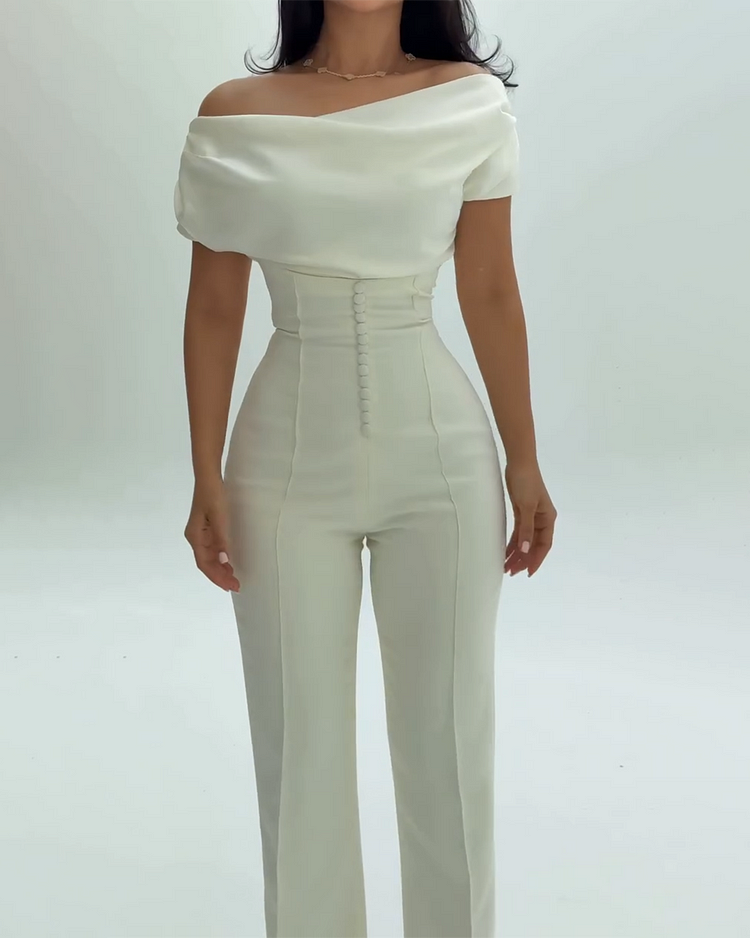 Off-shoulder Solid Color Jumpsuit