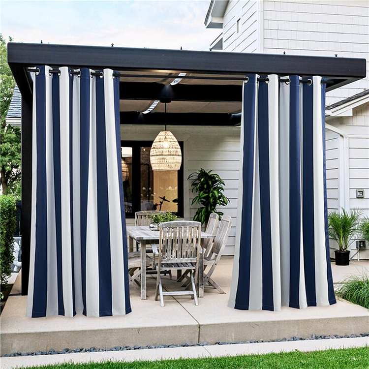 Outdoor Striped Waterproof Blackout Curtains For Beach Grommet Top 1Pcs-ChouChouHome