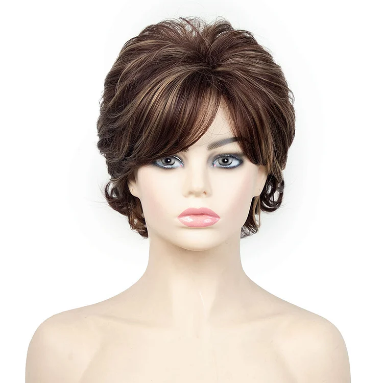 Vogue Brown Straight Wigs with Air Bangs
