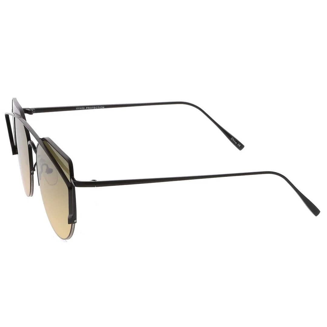 Women's Semi Rimless Metal Brow Bar Round Colored Flat Lens Cat Eye glasses