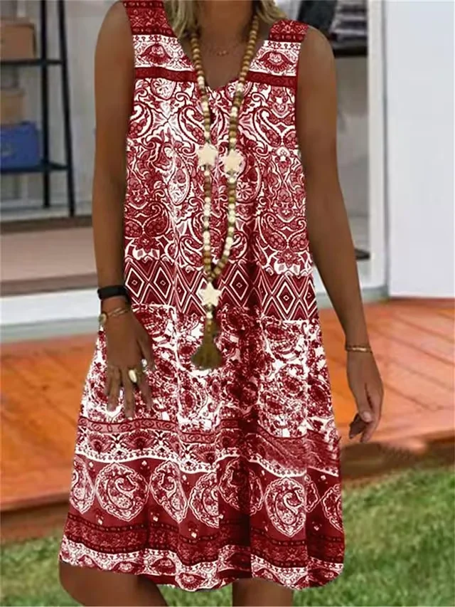 Casual Geometric Print Loose Vest Dress