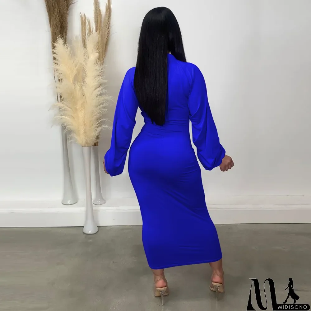 MidiSono - Solid Color Zipper Maxi Dress