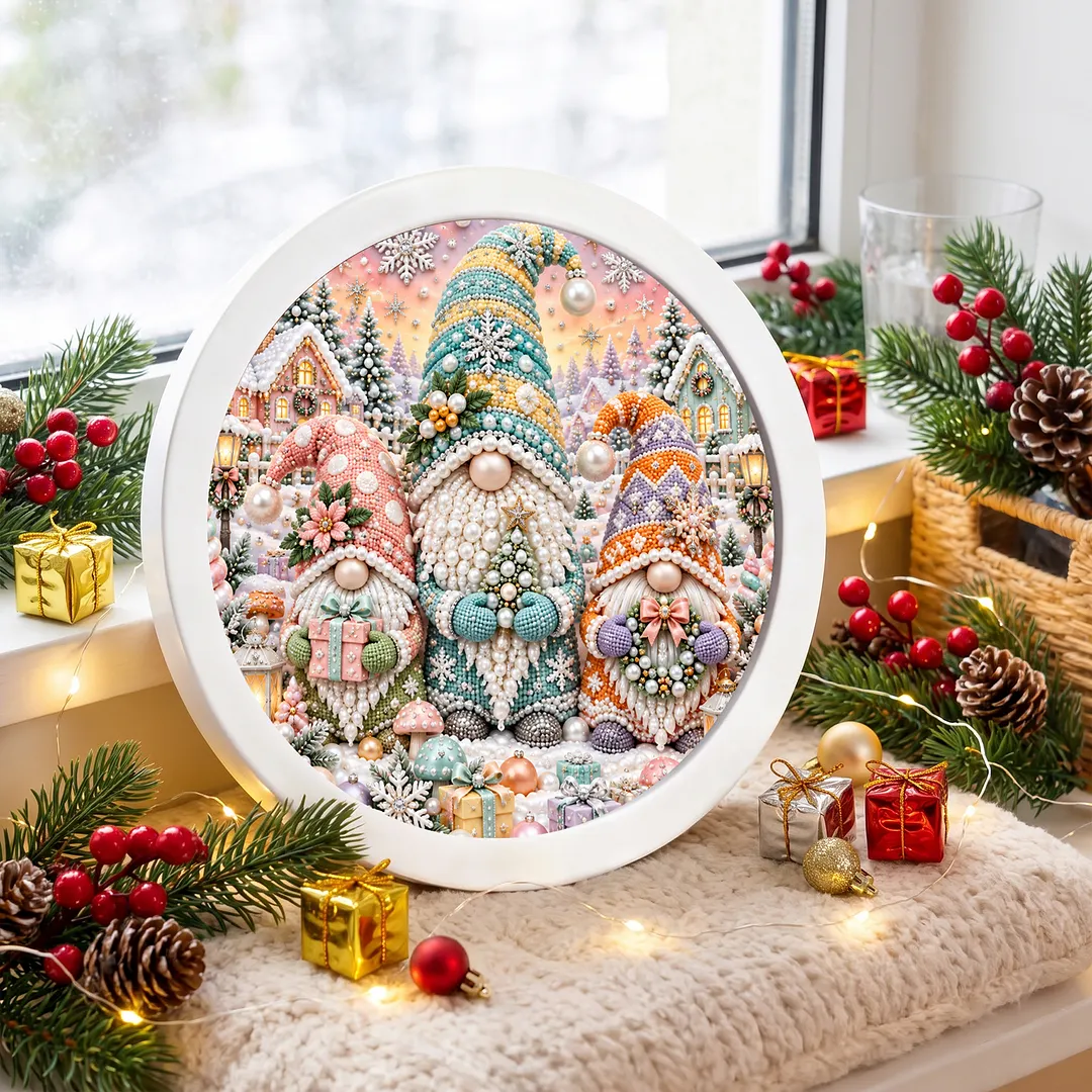 Framed 5D Peral Painting Kit Christmas Gnome 7.87x7.87in
