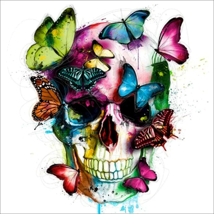 Butterfly Skull 11CT Printed Cross Stitch Kits (40*40CM) fgoby