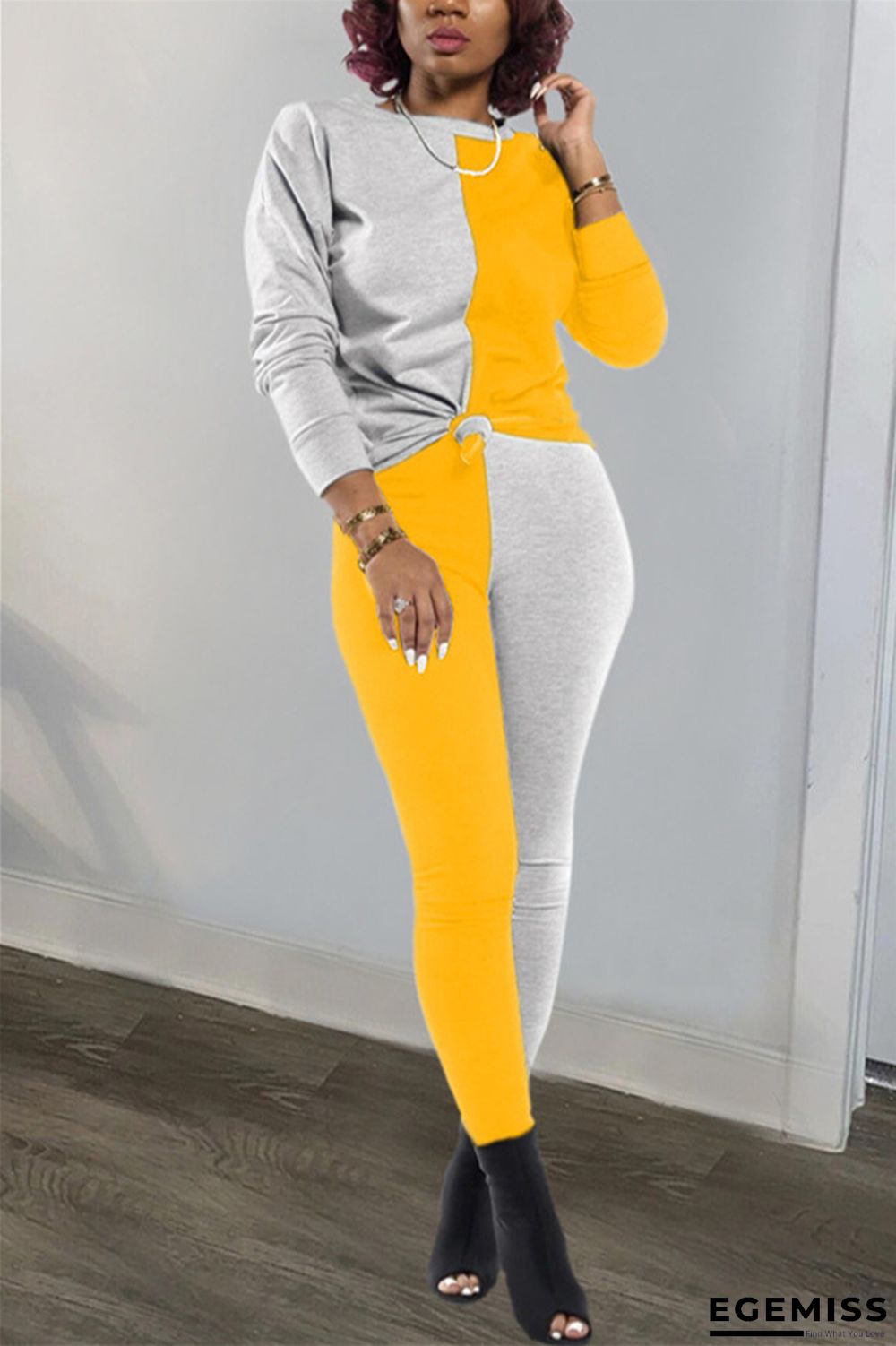 Yellow Sexy Patchwork Solid pencil Long Sleeve Two Pieces | EGEMISS