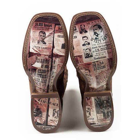 Men's Tin Haul Dead Or Alive Boots with Wanted Sole Handcrafted Cognac