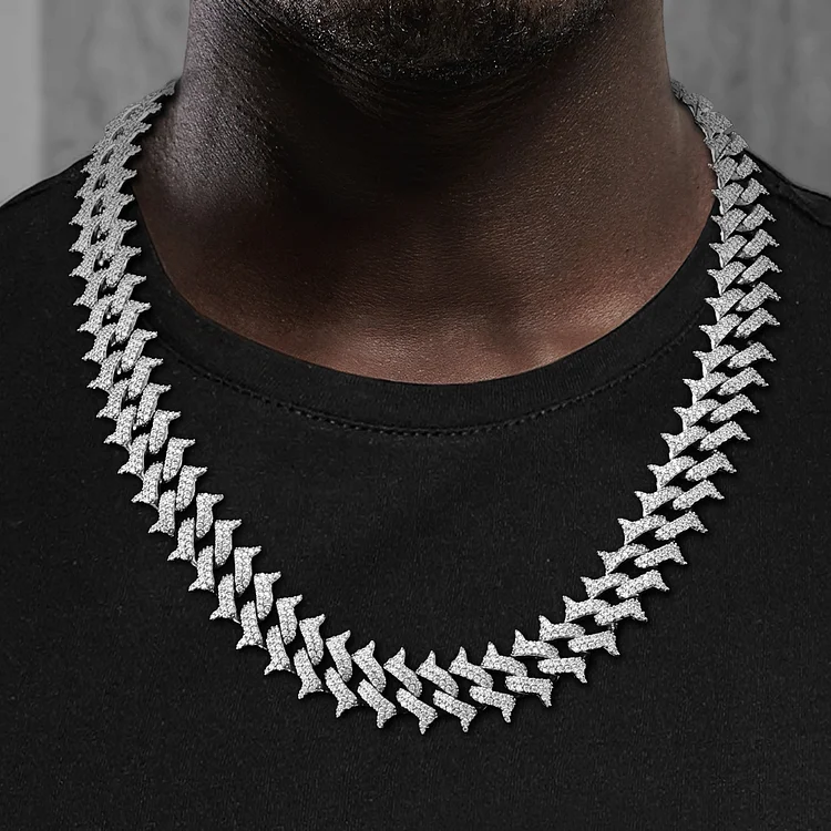 15MM Spike Cuban Chain Iced Out Link Necklace-VESSFUL