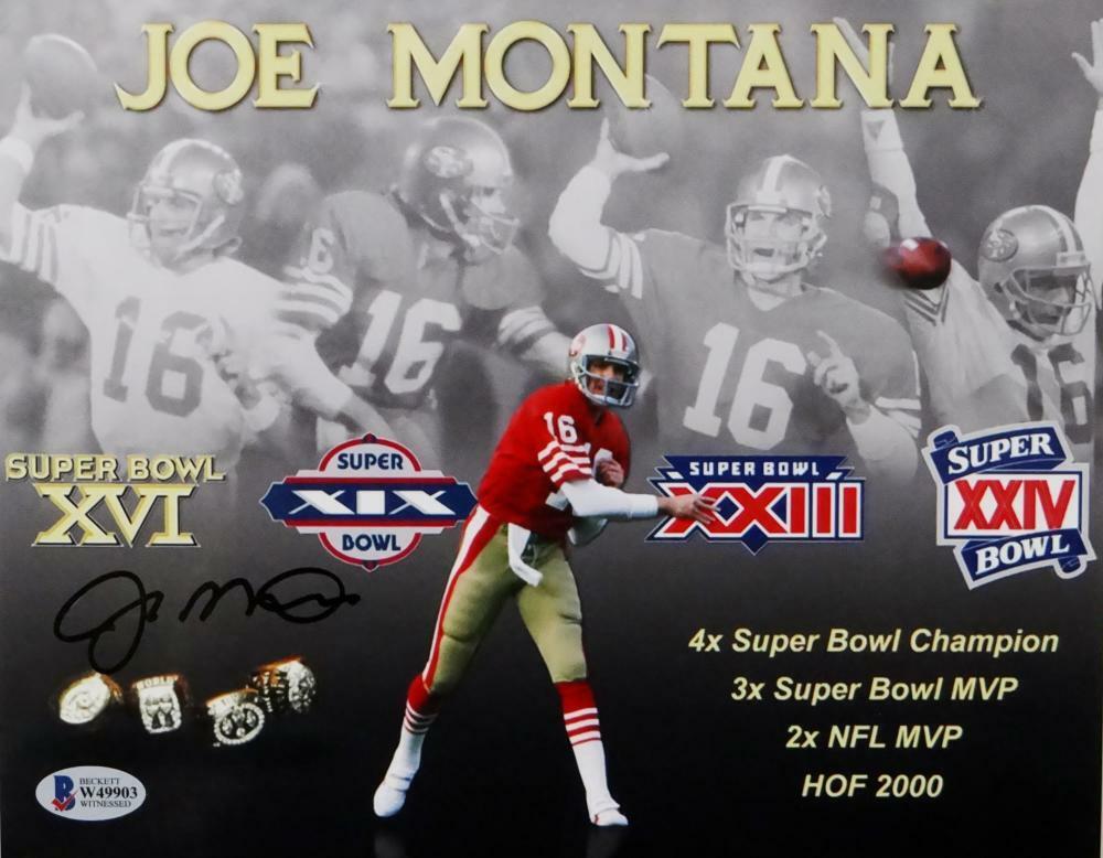 Joe Montana Signed SF 49ers 8x10 SB Multi Image Photo Poster painting- Beckett W Auth *Black