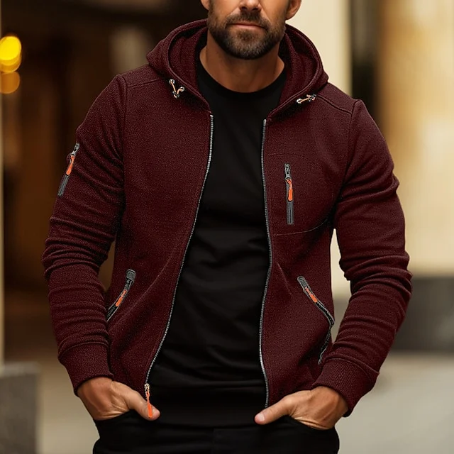 Sporty Zipper Detail Hooded Long Sleeve Coat