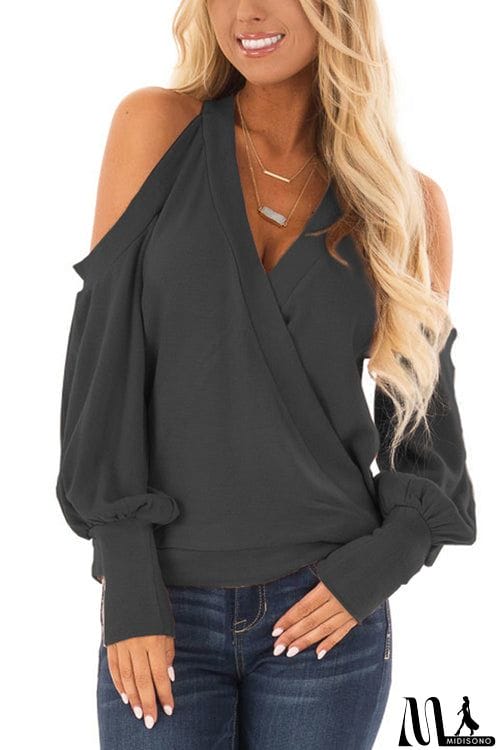 MidiSono - Casual Off-Shoulder Lantern Sleeve Top