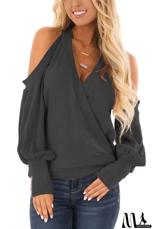 MidiSono - Casual Off-Shoulder Lantern Sleeve Top