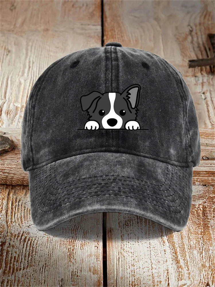 Unisex Casual Pet Dog Print Washed Hat