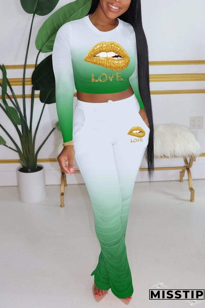 Fashion Gradual Change Lips Printed Set