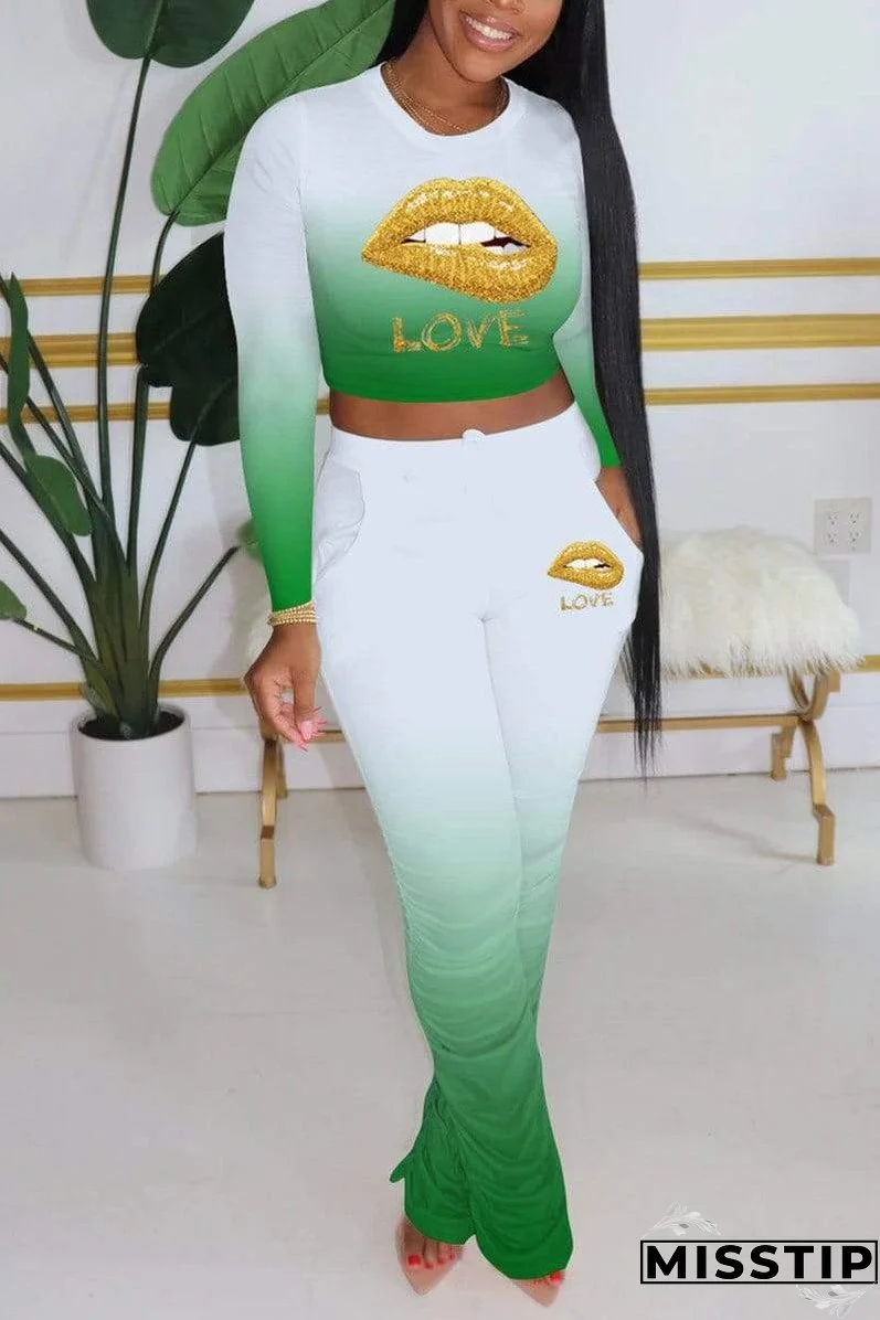 Fashion Gradual Change Lips Printed Set