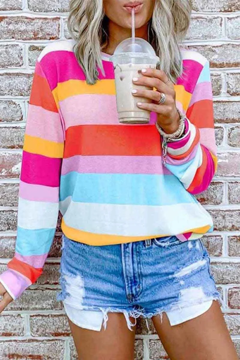 Fashion Rainbow Striped Multicolor Thin Top