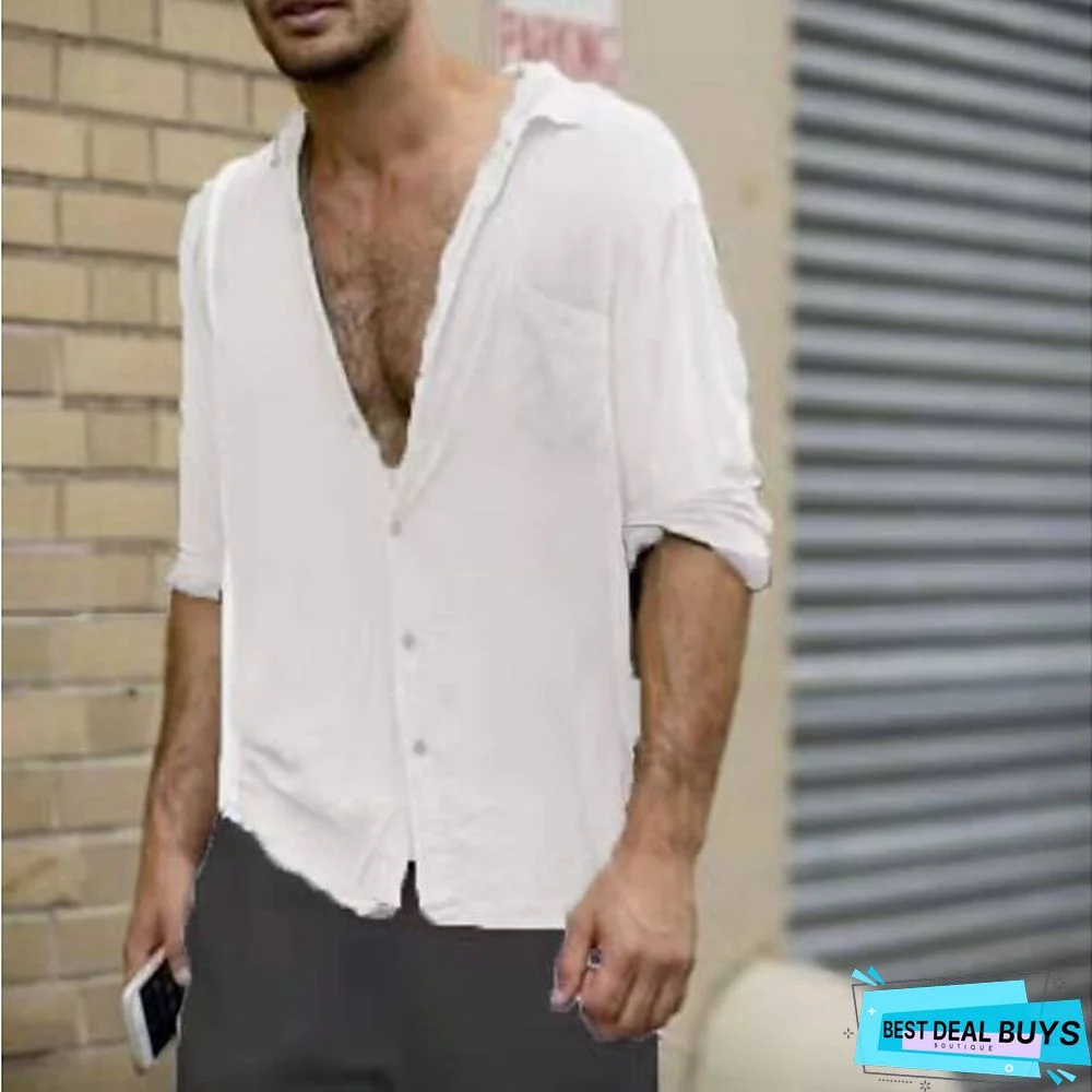 Men's Linen Shirt Shirt Summer Shirt Beach Shirt Turndown Summer Short Sleeve Black White Green Plain Casual Daily Clothing Apparel collared shirts