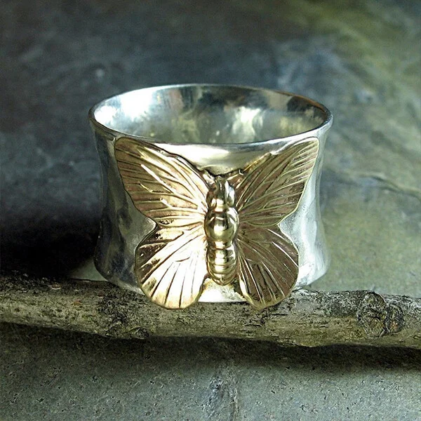 Sterling Silver Butterfly Wide Band Ring