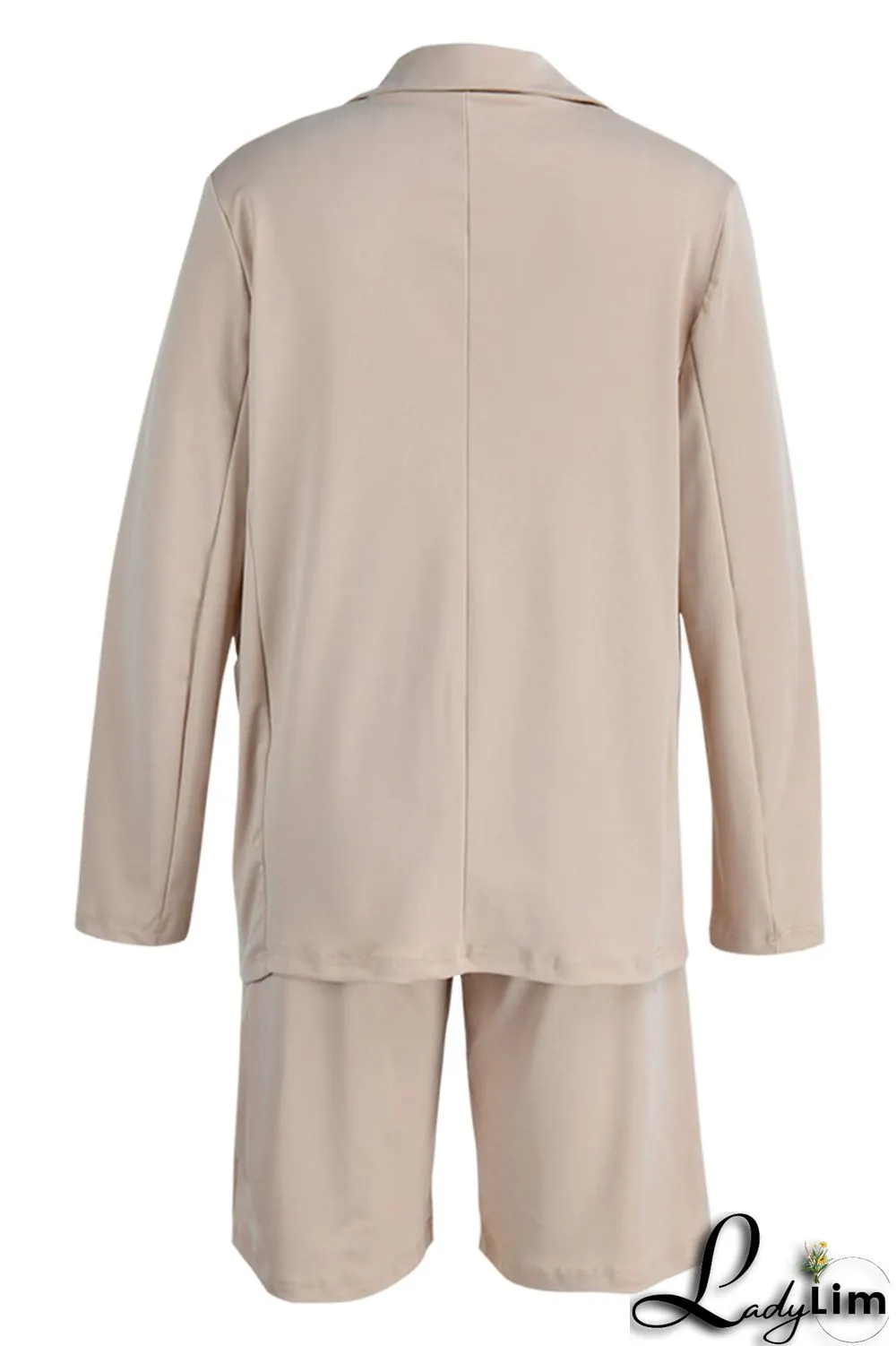 Coffee Casual Solid Patchwork Buttons Turn-back Collar Long Sleeve Two Pieces
