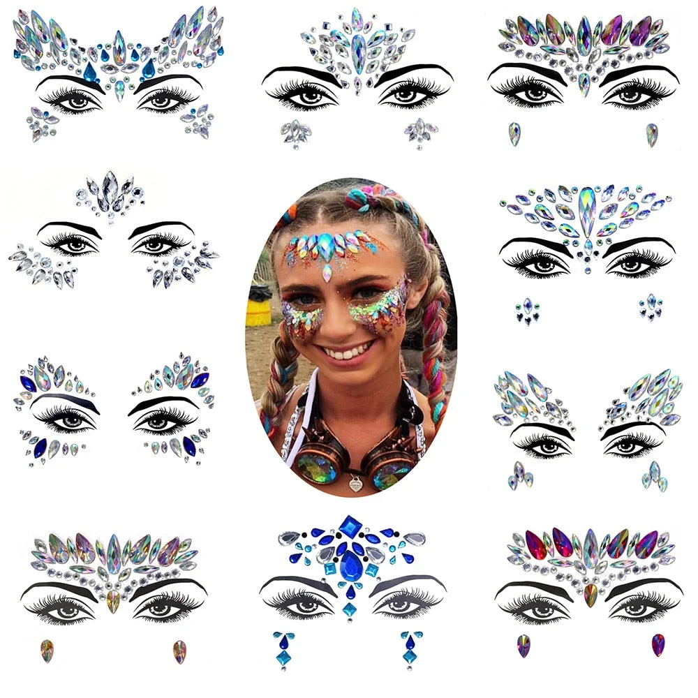 Facial Rhinestone Natural Resin Face Sticker Rhinestone Tattoo Makeup Party Christmas Party Face Decoration Makeup Stickers