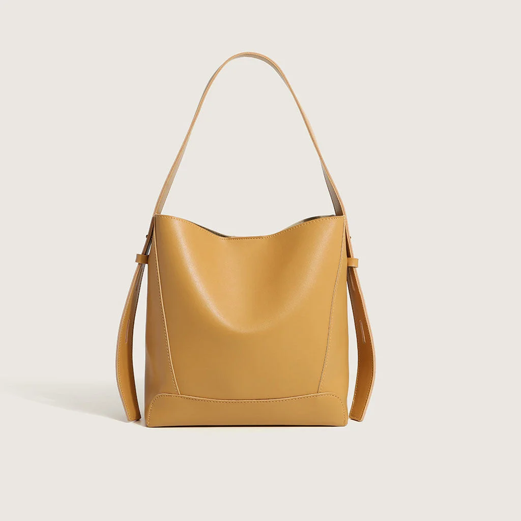Simple Solid Color Buckled Chunky Strap Bucket Bag - Yellow