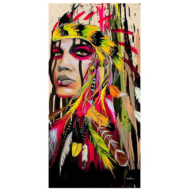 Colorful Feathers Indian Woman Canvas Paintings Graffiti Pop Wall Art Posters Home Decoration Murals(No Frame)