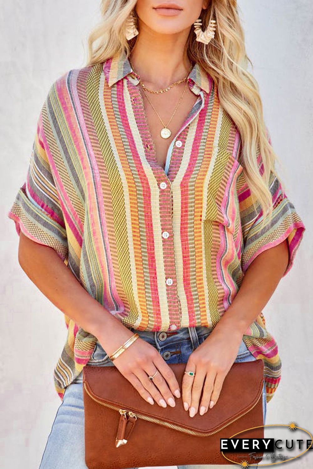 Striped Woven Print Buttons Shirt
