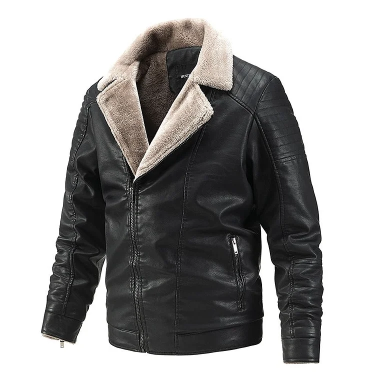 Fitted Sherpa Lined Leather Jacket For Men