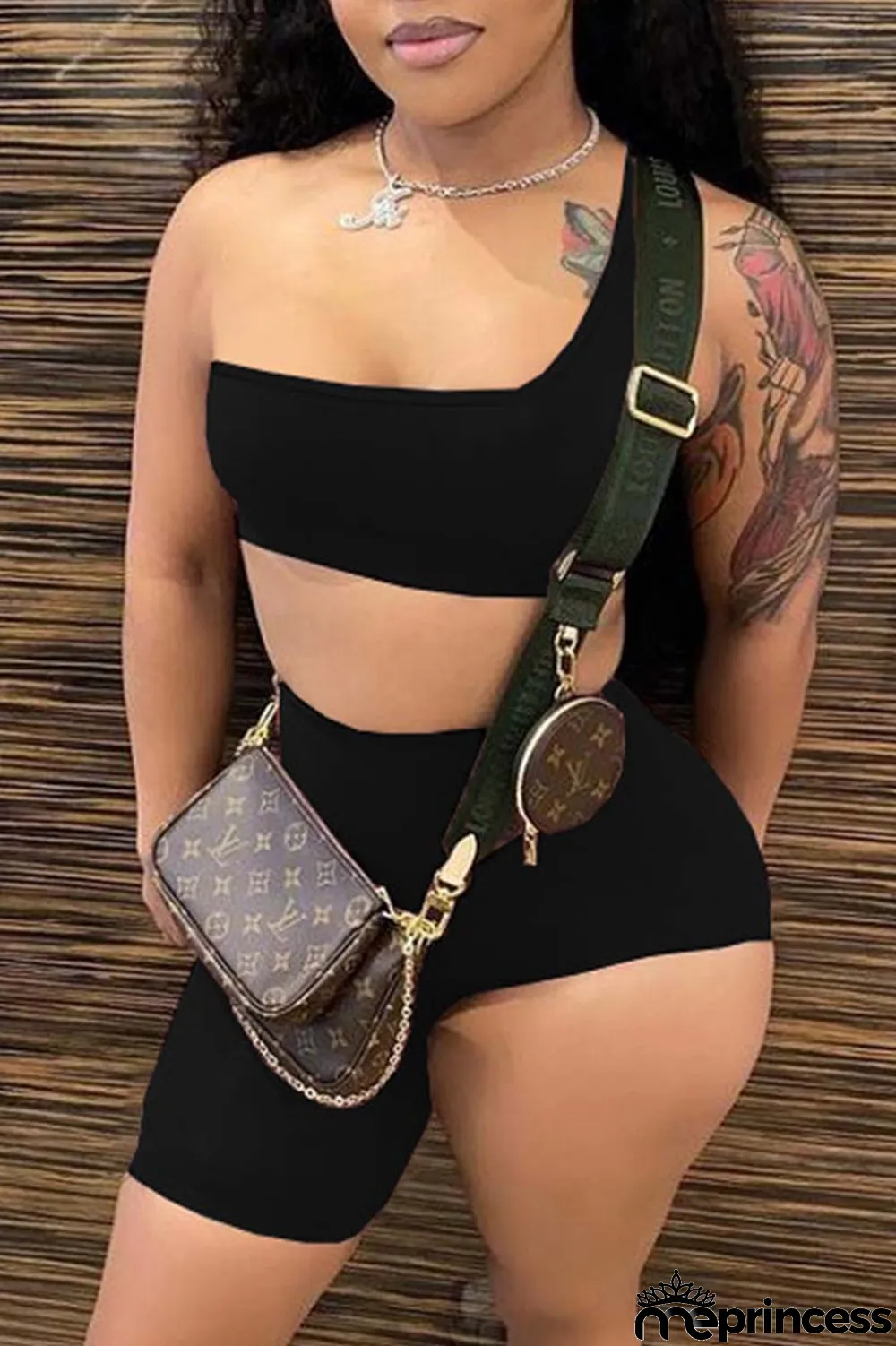 White Sexy Casual Asymmetrical One Shoulder Sleeveless Two Pieces