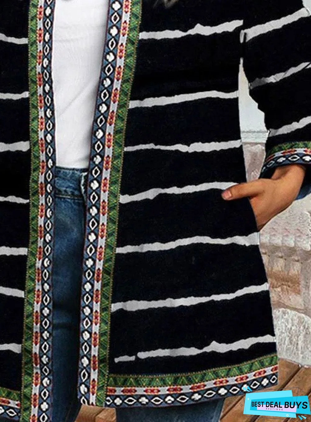 Striped Print Casual Loose Cardigan Jacket