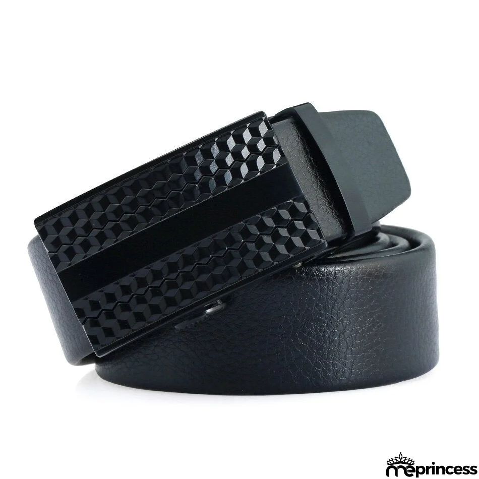 Men's Split Leather Buckle Closure Trendy Solid Pattern Belts