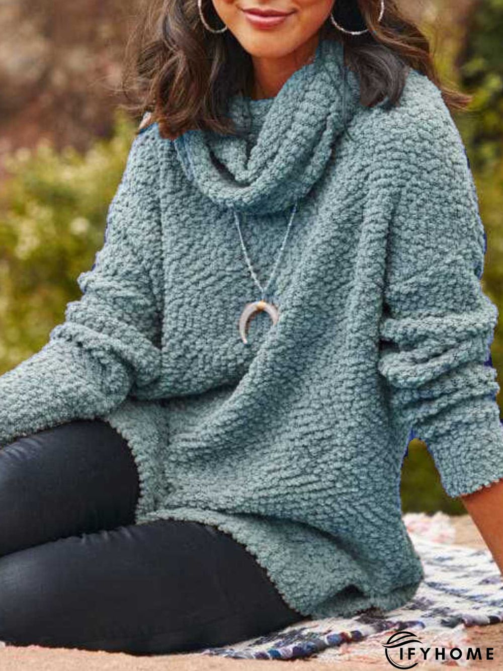 Casual Plus Size Cowl Neck Long Sleeve Sweater | IFYHOME