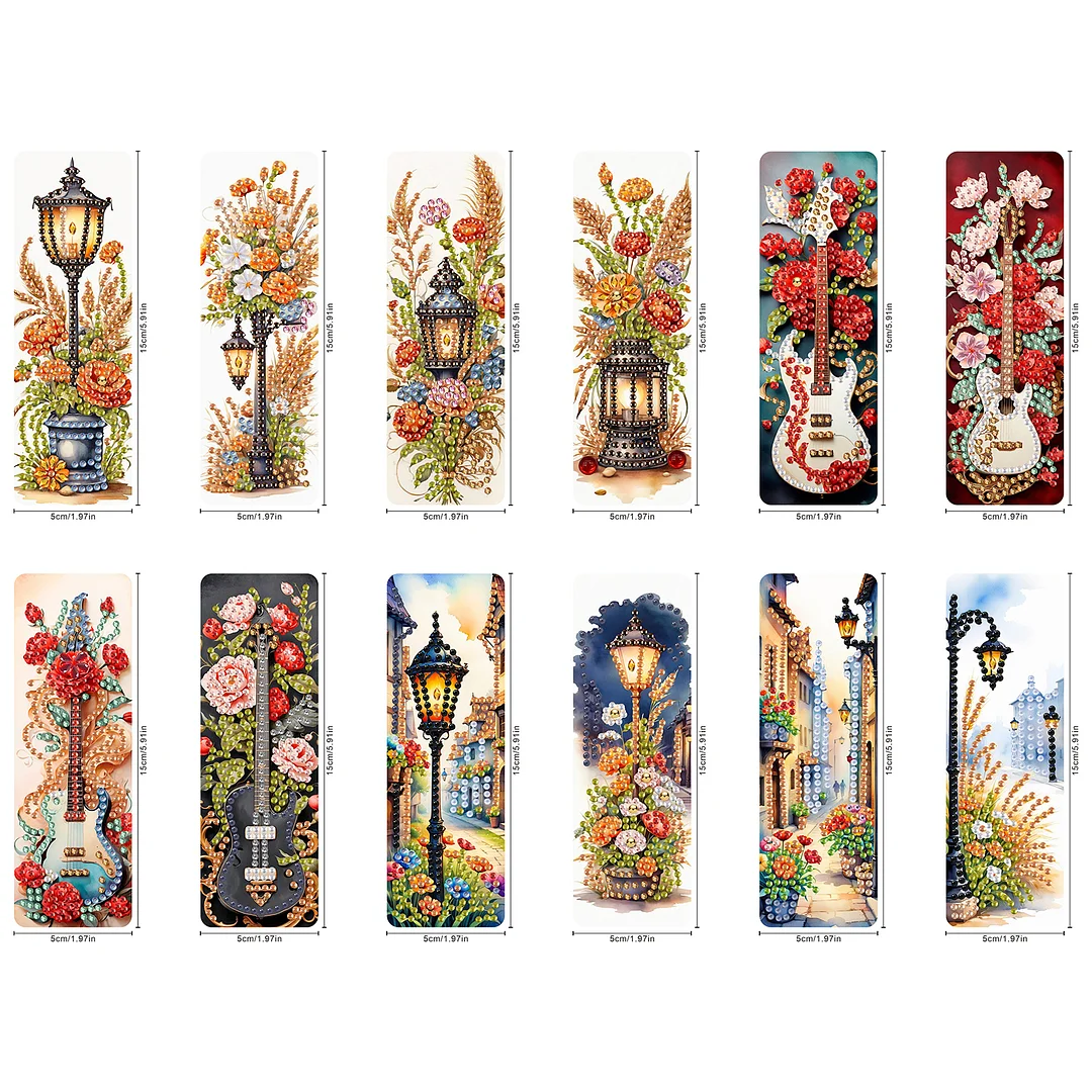 12Pcs Flower Scenery DIY Diamond Painting Bookmarks for Reading Enthusiasts