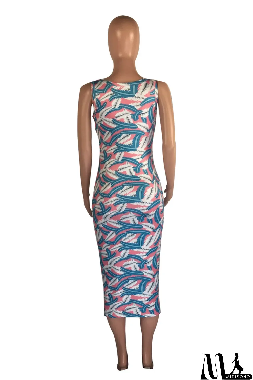 MidiSono - Sky Blue Fashion Sexy Print Basic V Neck Vest Dress