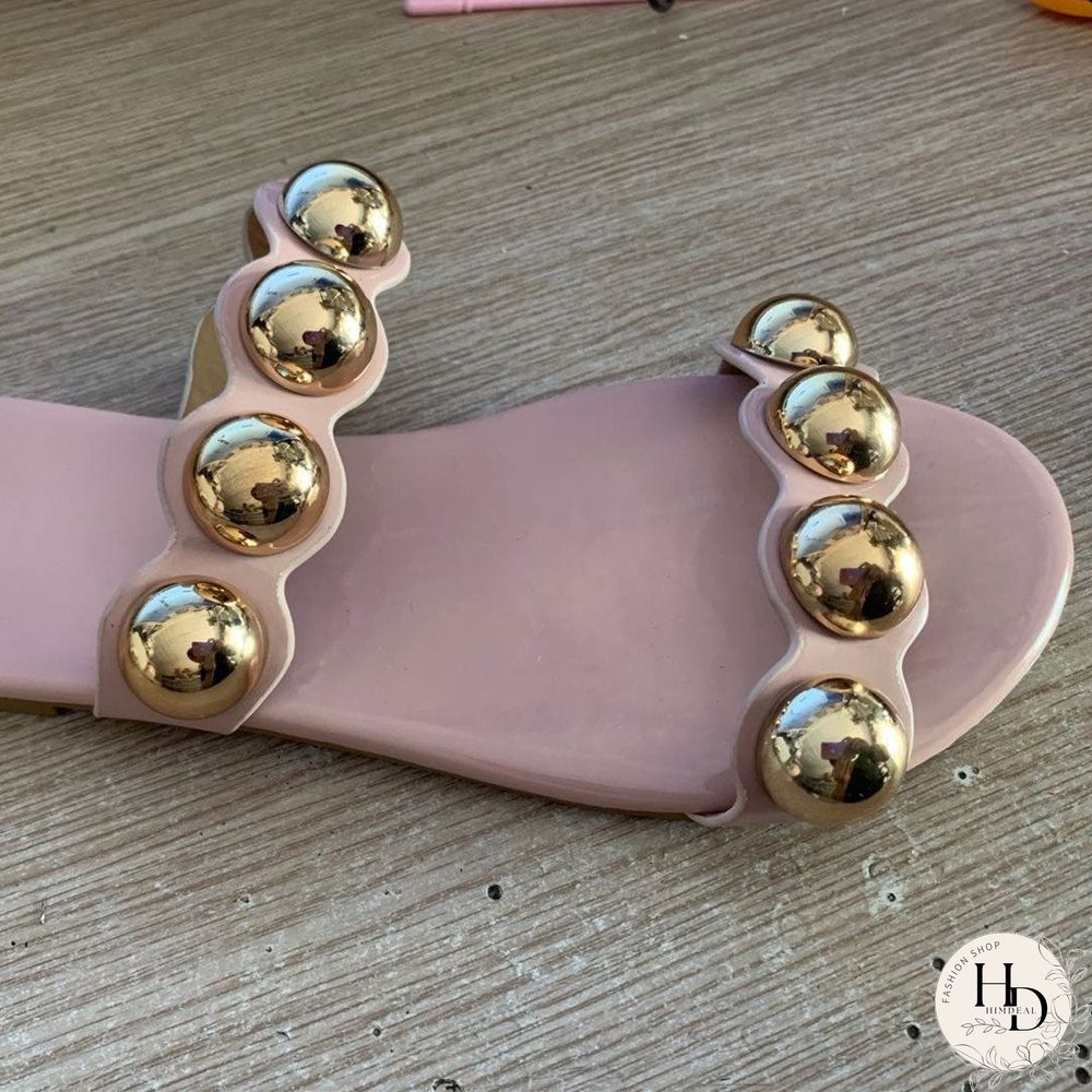 Fashionable Round Bead Square Heel Slippers Shoes
