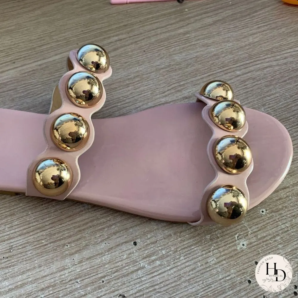 Fashionable Round Bead Square Heel Slippers Shoes